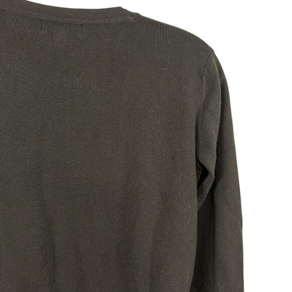 Neiman Marcus Olive Green Ribbed Zipper Shoulder Tight Knit Sweater Pullover S - Picture 12 of 16